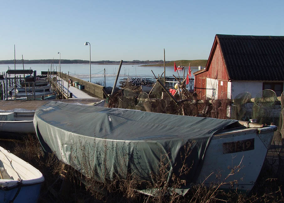 Panorama - Jyllinge havn en dag i januar med hård frost og sol